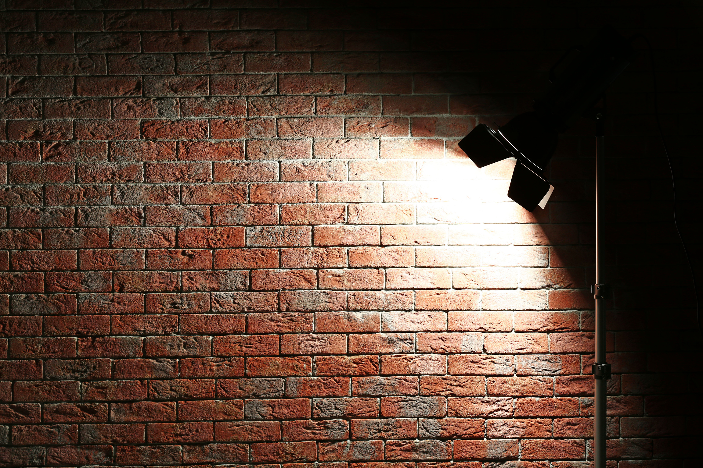Studio Light Flashing on a Brick Wall Copy Space